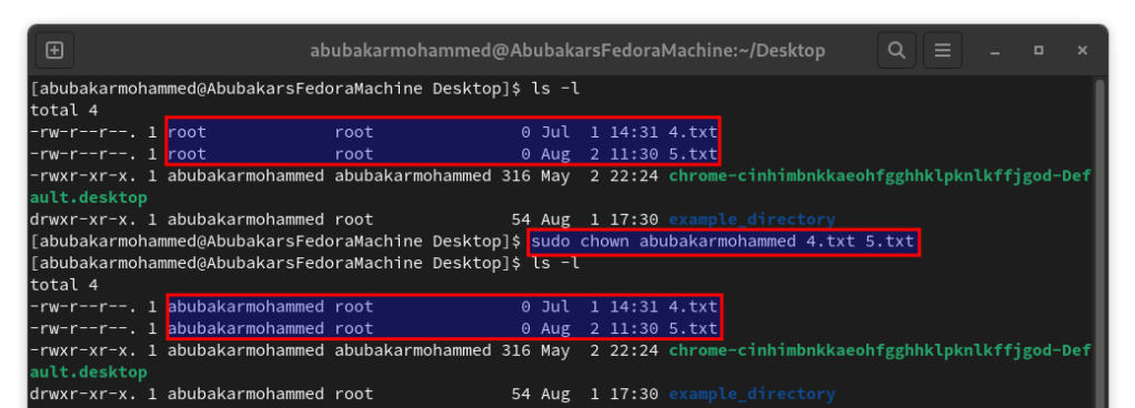 Cambia la proprietà dei file di testo